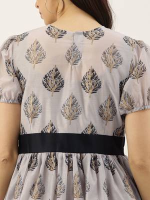 EthnoVogue Made To Measure Lilac Hint Chanderi Silk Puff Sleeve Dress 5