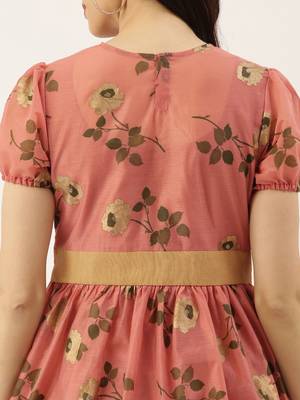 EthnoVogue Made To Measure Pink Chanderi Silk Puff Sleeve Dress 5