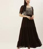 EthnoVogue Made To Measure Grey Modal N Brown Geogette Gathers Dress