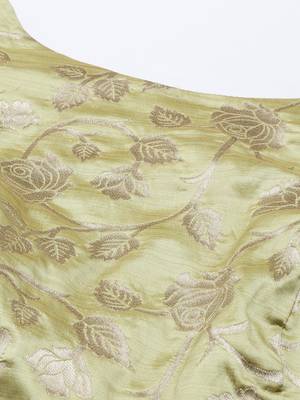 EthnoVogue Made To Measure Green Brocade Boat Neck Flared Dress 4
