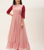 EthnoVogue Made To Measure Pink Georgette N Magenta Embroidered Dress