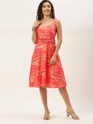 EthnoVogue Made To Measure Multicolored Art Silk Round Neck Dress 1