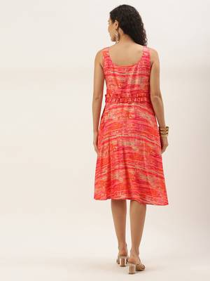 EthnoVogue Made To Measure Multicolored Art Silk Round Neck Dress 2