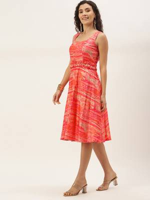 EthnoVogue Made To Measure Multicolored Art Silk Round Neck Dress 3