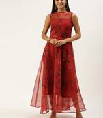 EthnoVogue Made To Measure Red Organza Digital Printed Dress