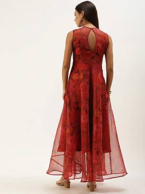 EthnoVogue Made To Measure Red Organza Digital Printed Dress 2