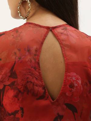 EthnoVogue Made To Measure Red Organza Digital Printed Dress 4