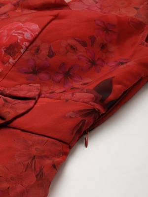 EthnoVogue Made To Measure Red Organza Digital Printed Dress 6