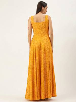 EthnoVogue Made To Measure Yellow Printed Strap Neck Dress 2