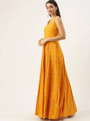 EthnoVogue Made To Measure Yellow Printed Strap Neck Dress 3