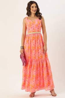 EthnoVogue Made To Measure Multicolored Digital Printed Tiered Dress