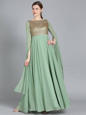 EthnoVogue Made To Measure Green Georgette Indowestern Set 1
