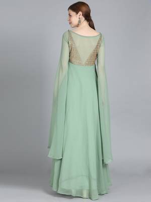 EthnoVogue Made To Measure Green Georgette Indowestern Set 2