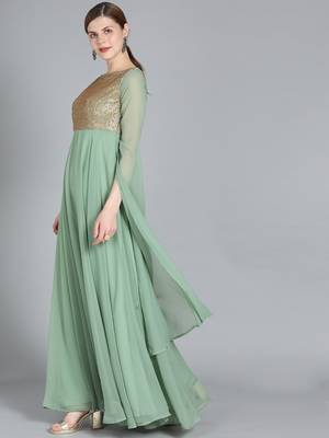 EthnoVogue Made To Measure Green Georgette Indowestern Set 3