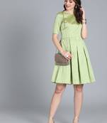 EthnoVogue Made To Measure Green Box Pleated Knee Length Dress