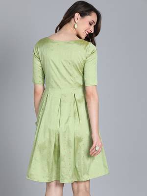 EthnoVogue Made To Measure Green Box Pleated Knee Length Dress 2