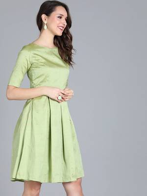 EthnoVogue Made To Measure Green Box Pleated Knee Length Dress 3