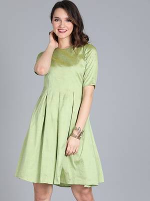 EthnoVogue Made To Measure Green Box Pleated Knee Length Dress 4