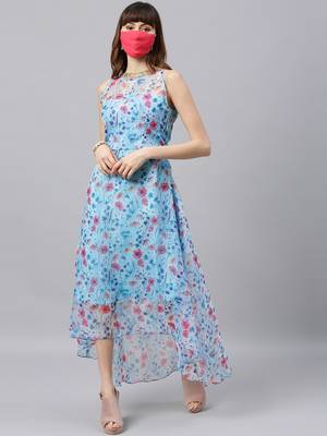 EthnoVogue Made To Measure Sky Blue Organza Asymmetrical Dress 1