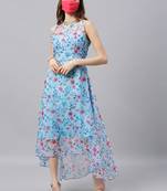 EthnoVogue Made To Measure Sky Blue Organza Asymmetrical Dress