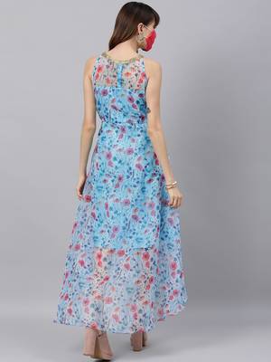 EthnoVogue Made To Measure Sky Blue Organza Asymmetrical Dress 2