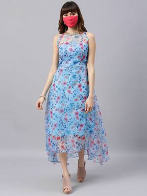 EthnoVogue Made To Measure Sky Blue Organza Asymmetrical Dress 4