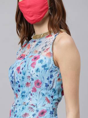 EthnoVogue Made To Measure Sky Blue Organza Asymmetrical Dress 6