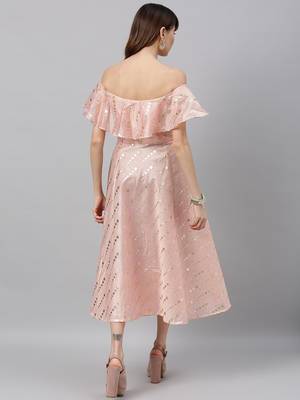 EthnoVogue Made To Measure Pink Printed Calf Length Shoulderless Dress 2