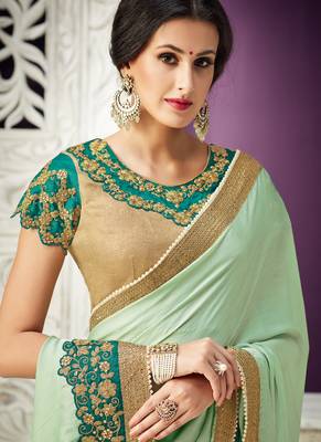 Green Embroidered Georgette Saree With Blouse 2