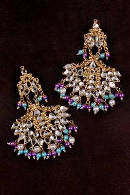 Purple and Sky Pearl and Kundan Embellished Dangler Earrings 1