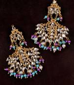 Purple and Sky Pearl and Kundan Embellished Dangler Earrings