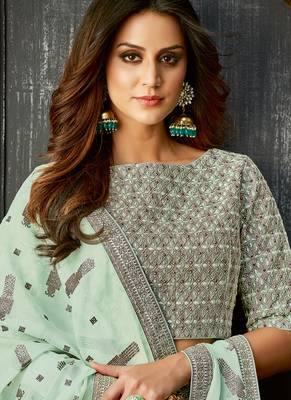 Green Embroidered Tissue Saree With Blouse 2