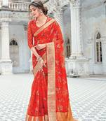 Red Woven Organza Saree With Blouse