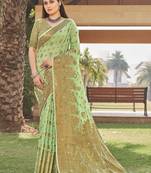 Light green embroidered cotton saree with blouse