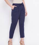 Navy-blue plain cotton trousers