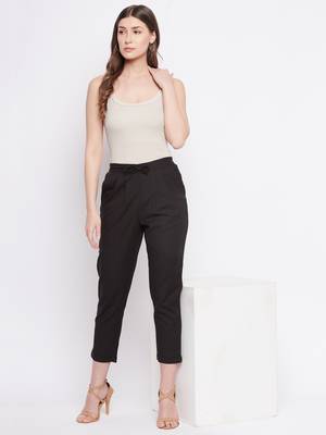 Black plain cotton trousers 2
