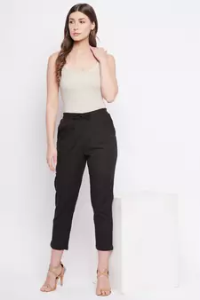 Black plain cotton trousers
