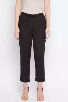 Black plain cotton trousers