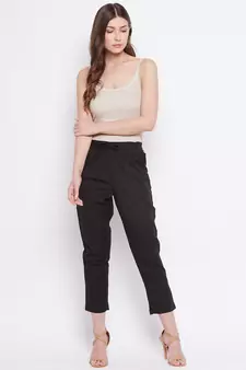 Black plain cotton trousers