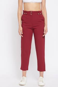 Maroon plain polyester trousers
