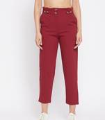 Maroon plain polyester trousers