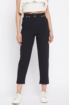 Black plain polyester trousers