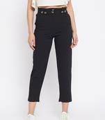 Black plain polyester trousers