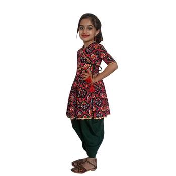 Aglare Kedia small Hathi Dhoti top Patola print dhoti suit,Dhoti dress for small girls Black 3