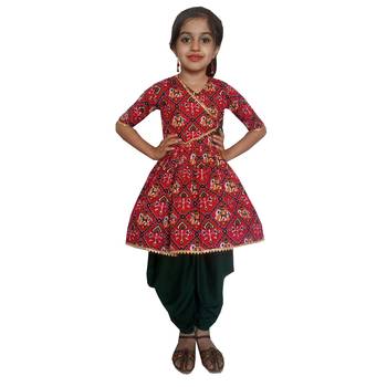 Aglare Kedia small Hathi Dhoti top Patola print top,dhoti suit,Dhoti dress for small girls red 1