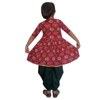 Aglare Kedia small Hathi Dhoti top Patola print top,dhoti suit,Dhoti dress for small girls red 2