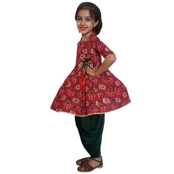 Aglare Kedia small Hathi Dhoti top Patola print top,dhoti suit,Dhoti dress for small girls red 3