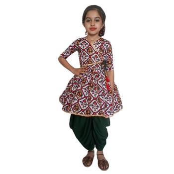 Aglare Kedia small Hathi Dhoti top Patola print dhoti suit,Dhoti dress for small girls White 1