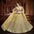 Delightful Yellow Zari, Sequins and thread Embroidered net semi stitched lehenga