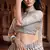 Fetching Grey Zari, Sequins and thread Embroidered net semi stitched lehenga